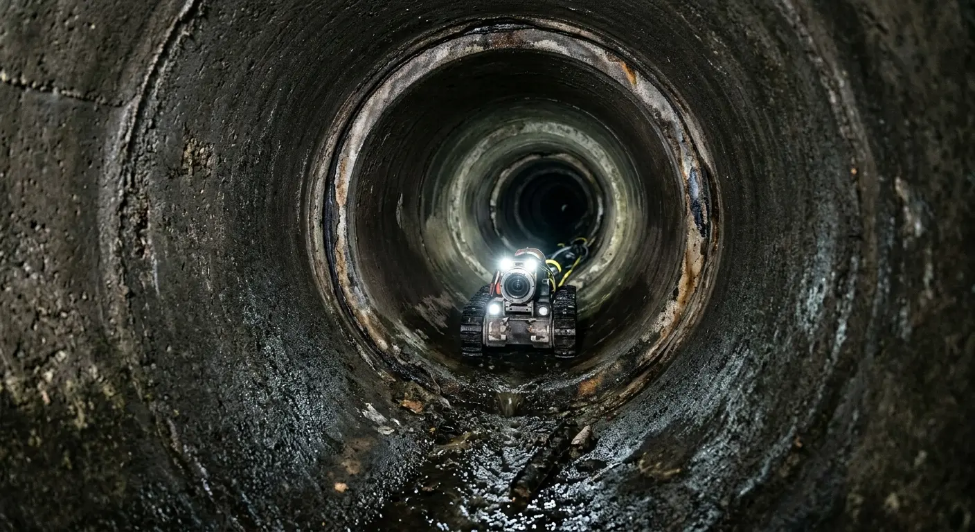 Robotic sewer camera inspecting pipe interior for Sewer Line Cleaning in Oak Ridge